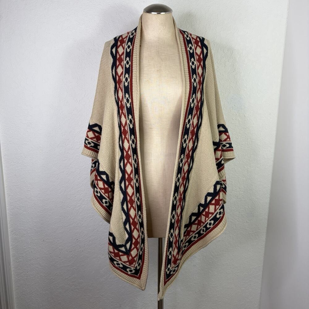 Papaya Knitted Sweater Shawl Poncho One Size Southwestern Style, boho, hippie.